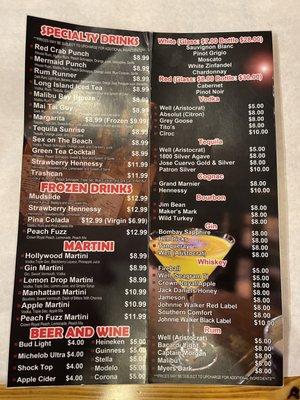 Drink menu