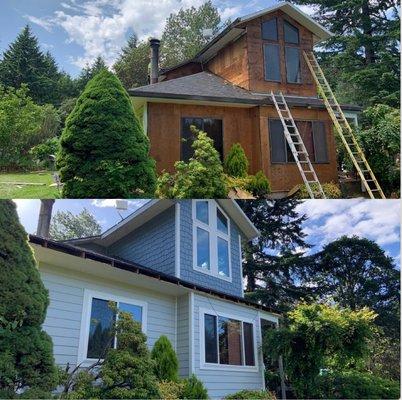 Before and after siding  and painting project