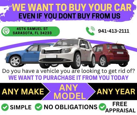 We will buy your car same day! We pay cash on the spot! Open weekdays 9am-5pm. Saturdays 10am-2pm.