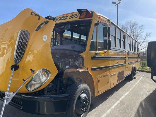 Auto glass replacement, this windshield was massive on this school buss.