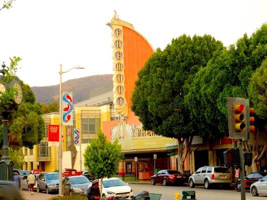 Vintage Theatre under a smoky sun in San Luis Obispo, CA