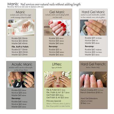 Nail Prices for manicures and specialty services