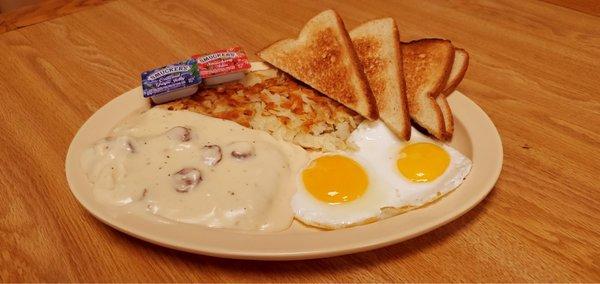 Country fry steak breakfast