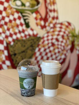 Black Sesame Latte (iced) and Hojicha Latte (hot)