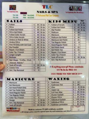 Nails menu