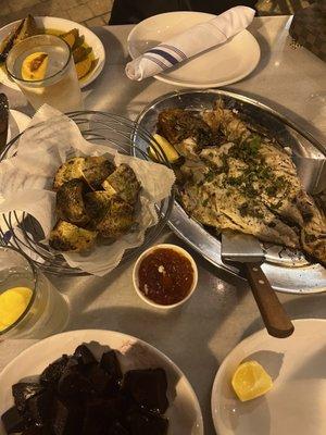 Red Snapper fish with sides of beets and lemon potatoes.