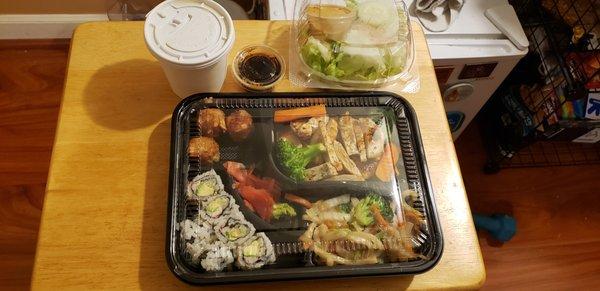 Chicken teriyaki dinner bento box.  Lots of yummy food for $19.95