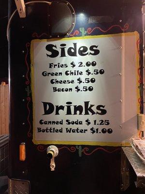 Sides and drinks as of 7/27/2021