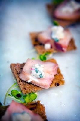 House smoked sturgeon with apple mint caviar