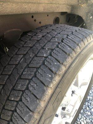 plenty of tread but worn on only one side (only steered one way, was clearly never rotated until today)