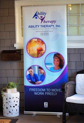 Ability Therapy's welcome banner in the entrance of Cowper Inn