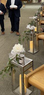 Flowers and greenery for the lanterns at church