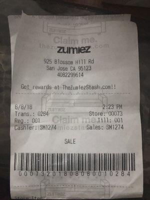 This was the receipt that I got the day my credit card information was stolen. Cashiers login seems to be SM1274.