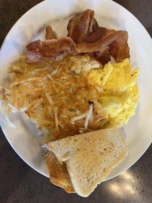 Toast, bacon, eggs, potatoes: Well prepared, delicious, not greasy u like other breakfast places