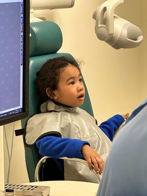 Chatting with the assistant before getting his X-rays done