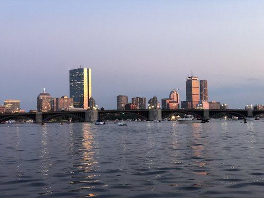 View of Longfellow Bridge and downtown Boston from Charlesgate Yacht Club in Cambridge.