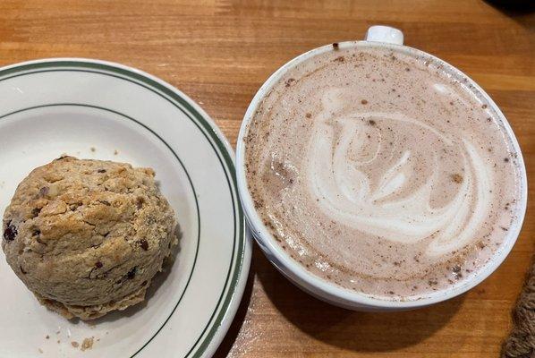 Breakfast cookie and Mexican hot chocolate with the Green Bay Phoenix design