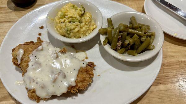 Chicken Fried Chicken Jr with Broccoli Rice Casserole and Southern Green Beans