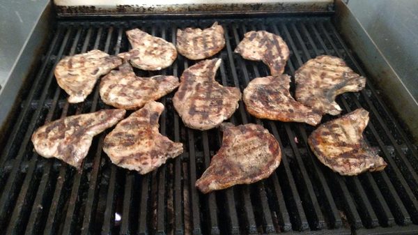 2 grilled chops on Wednesday plate with butter beans and sweet potato souffle