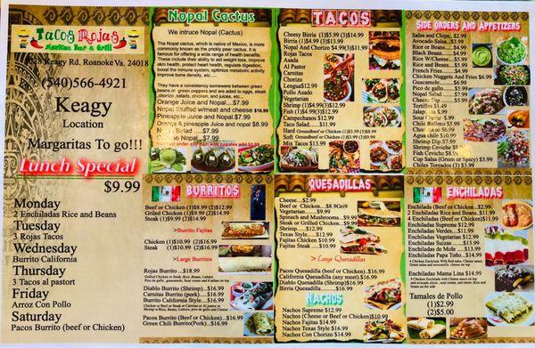 Tacos Rojas: Mexican Bar & Grill's Menu