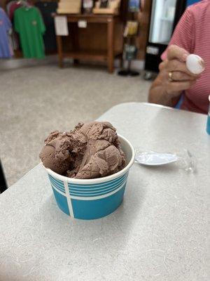 2 scoops of chocolate in a cup.