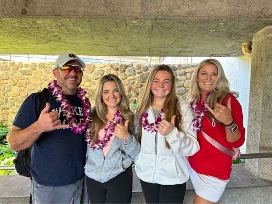 Receiving our lei!