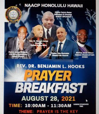 Pastor Calvin Baker was the guest speaker at today's virtual Prayer Breakfast.