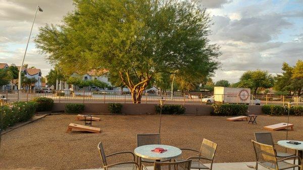 Perfect patio weather as the sun sets.