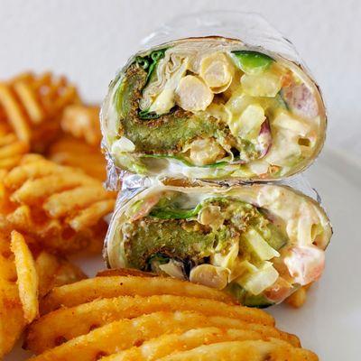 Falafel wrap with waffle fries