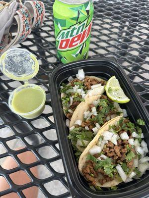 3 tacos and drink for 4.50 can't beat the price and the food was great!!