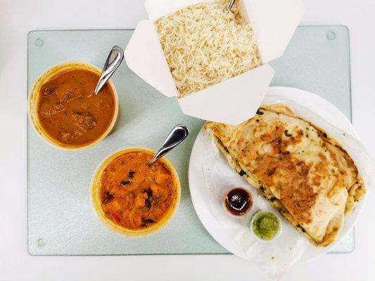 Chicken kashmiri, beef coconut curry, garlic naan, buttery jasmine rice. Thanks to a $15 Uber Eats promotion, my total was a whopping $21.