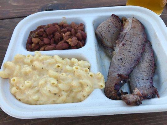 Brisket combo with mac n cheese and baked beans.