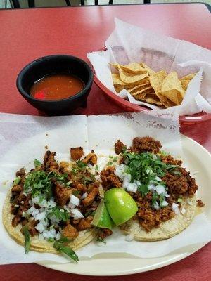 tacos al pastor & chorizo. $1.99 each