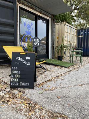 Store front and message board.