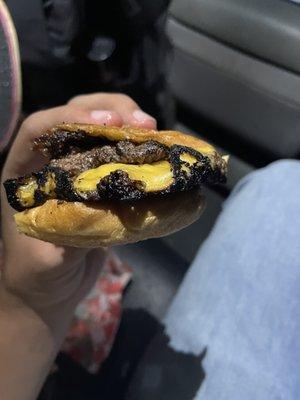 double burger BURNT filled with grease