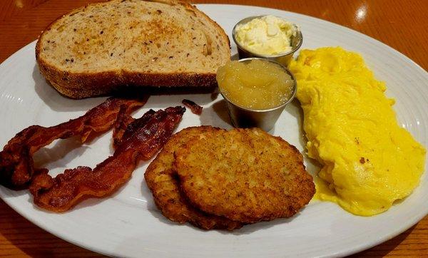 $10 breakfast special! 2 eggs, toast, bacon or sausage and potato pancakes.