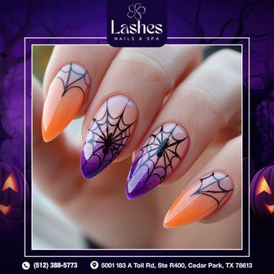 Add a touch of spookiness to your nails with a unique spider web design!