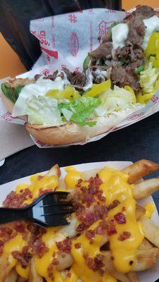 Philly cheese steak and bacon cheddar fries