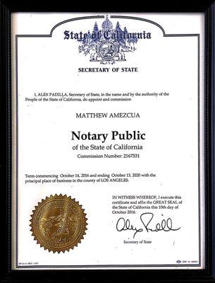 Matthew Amezcua NOTARY Commission License