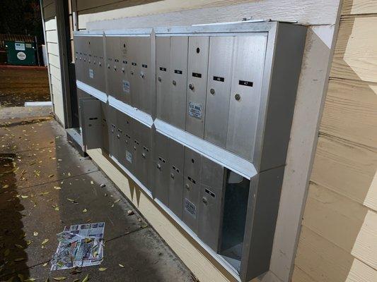 Broke mail boxes these are just mine I think there are 3 more around the building that are broke