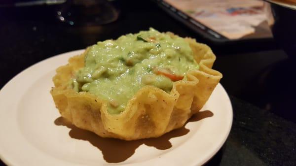 Guacamole in edible bowl. ,this is the small, and it was small, and rather pricy