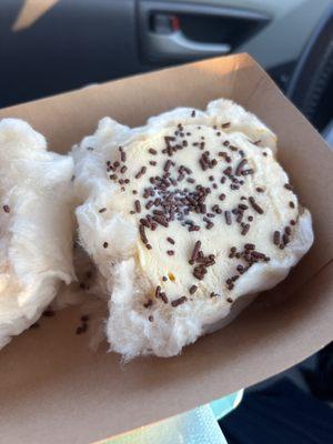 birthday cake cotton candy and vanilla ice cream snowball with chocolate sprinkles