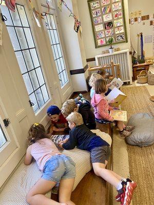 Reading and relaxing in one of our bright, cheerful classrooms.