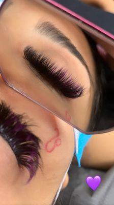 Mega volume cat eye with a pop or purple