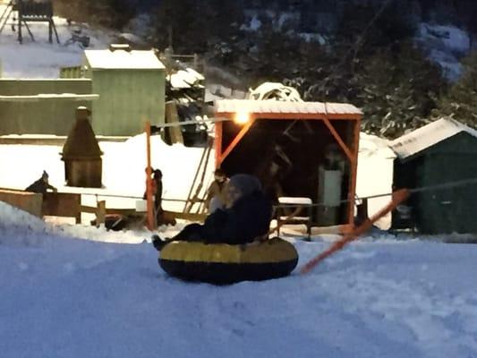 Being dragged up the lift.