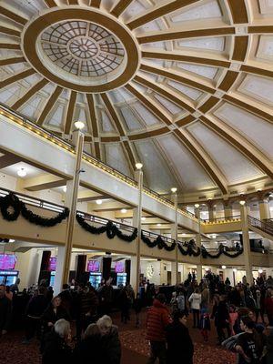 The lobby is architecturally  beautiful, although it is hard to tell if it is old or new.