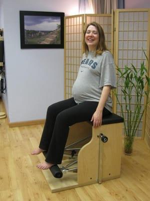 Chrissy J., Client of Month  4/09  After knocking out joint pain, Chrissy did Pilates & felt great until a week before delivery.