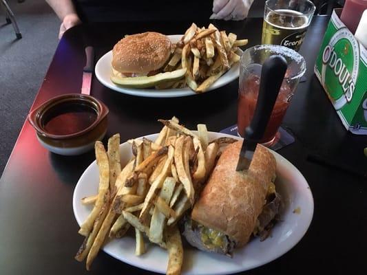 Freedom Dip( French Dip with melted cheese and grilled onions) and the BJ Burger...1/4 real beef with ham and all the goodies!