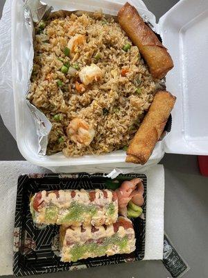 Shrimp fried rice, Fusion Roll, egg rolls