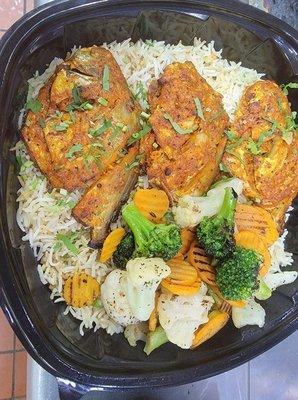 Silver Pomfret served with RIce and salad